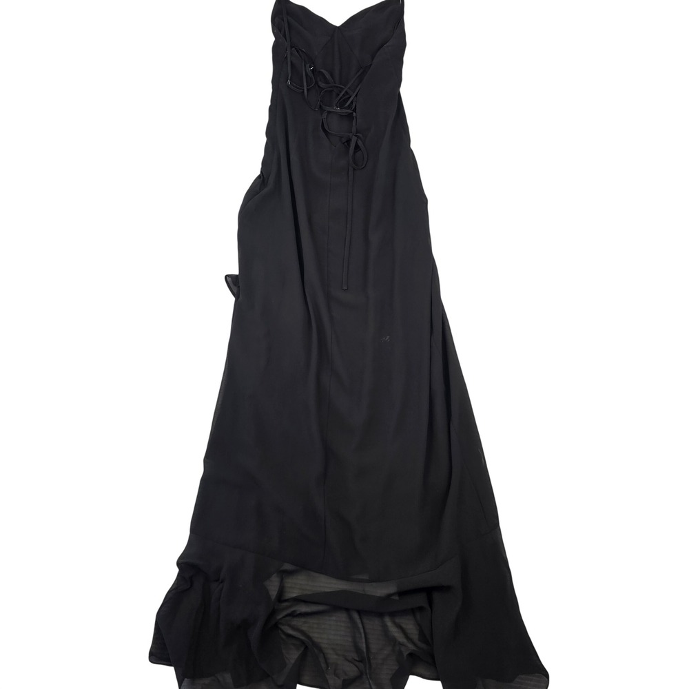 Lulus Black Lace Up Back High Low Ruffle Maxi Dress XS Formal Evening Gown